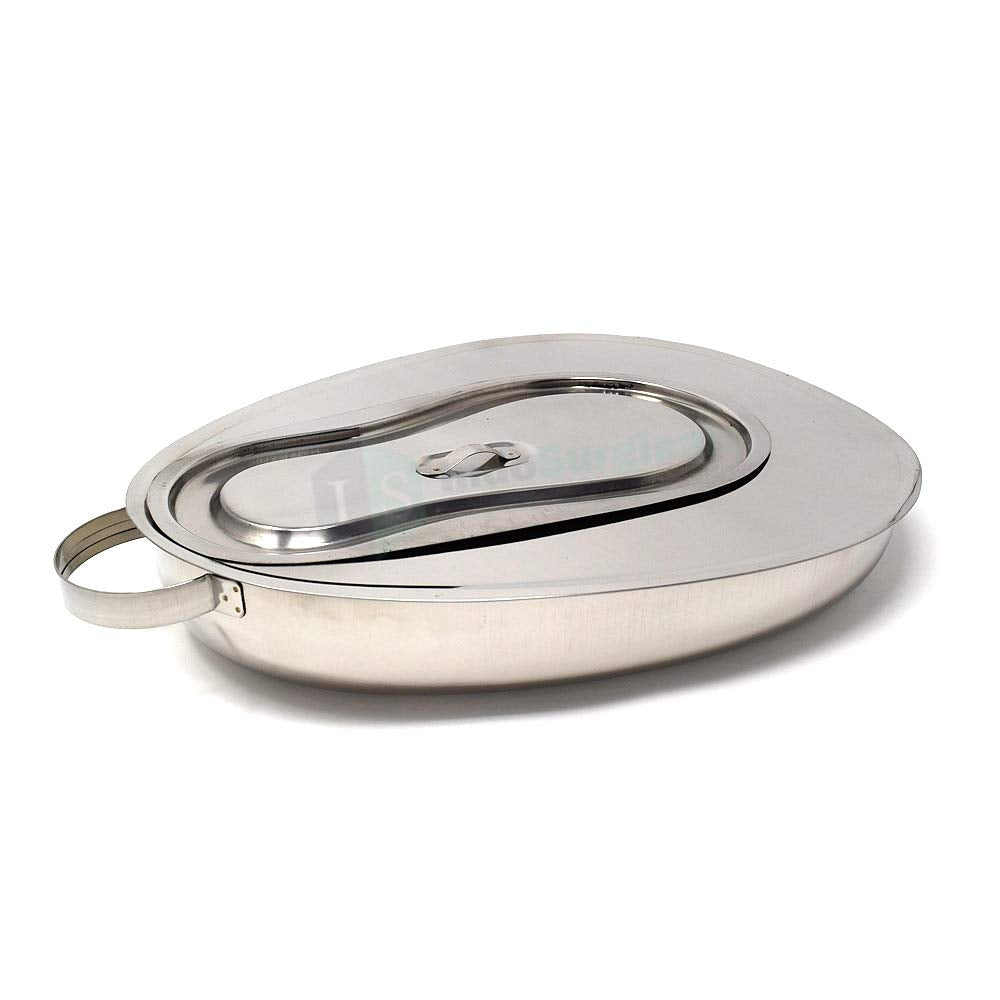 Unisex Jointed Stainless Steel Bed Pan with Lid