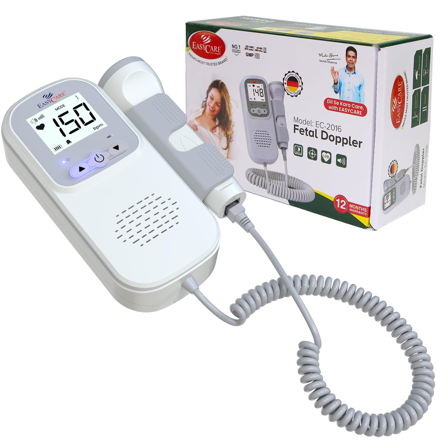 EASYCARE Radiation Free, High Performance, Intelligent Dynamic Detection with Low Power Indicator Fetal Doppler Machine with High sensitivity Probe