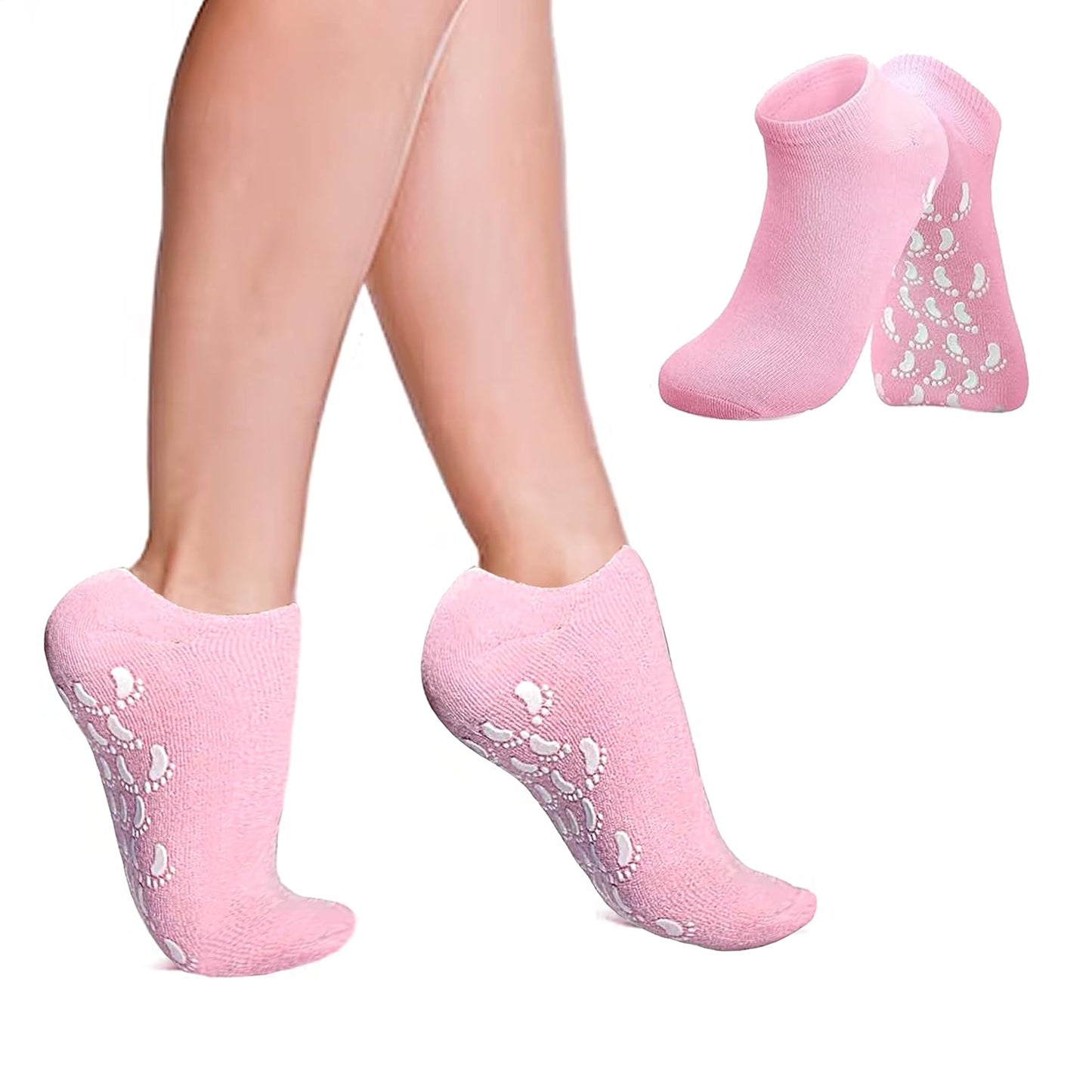 Moisturizing Silicone Gel Socks for Repairing Dry, Cracked Feet Skin, Pink