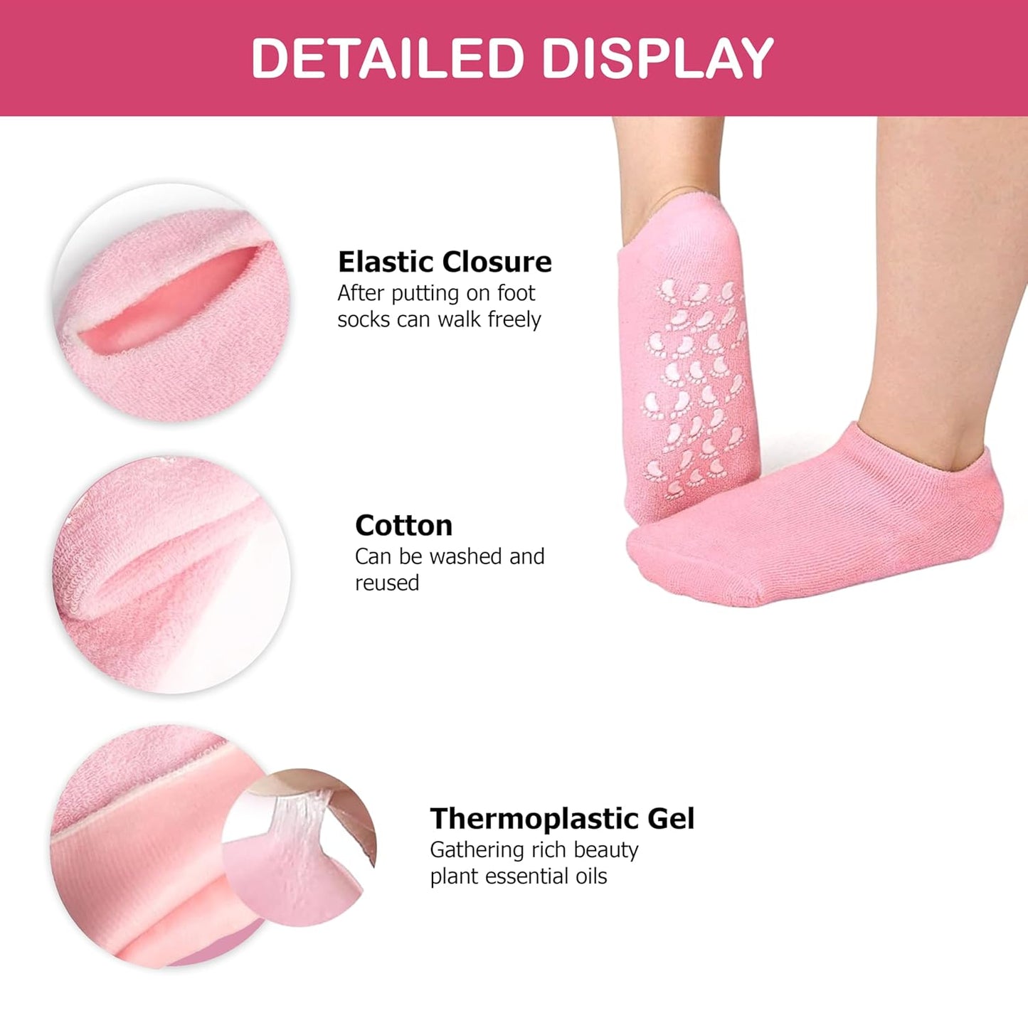 Moisturizing Silicone Gel Socks for Repairing Dry, Cracked Feet Skin, Pink