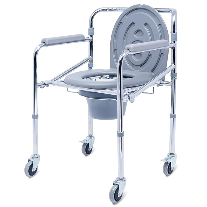 Commode Chair for Toilet Use with Castor Wheels