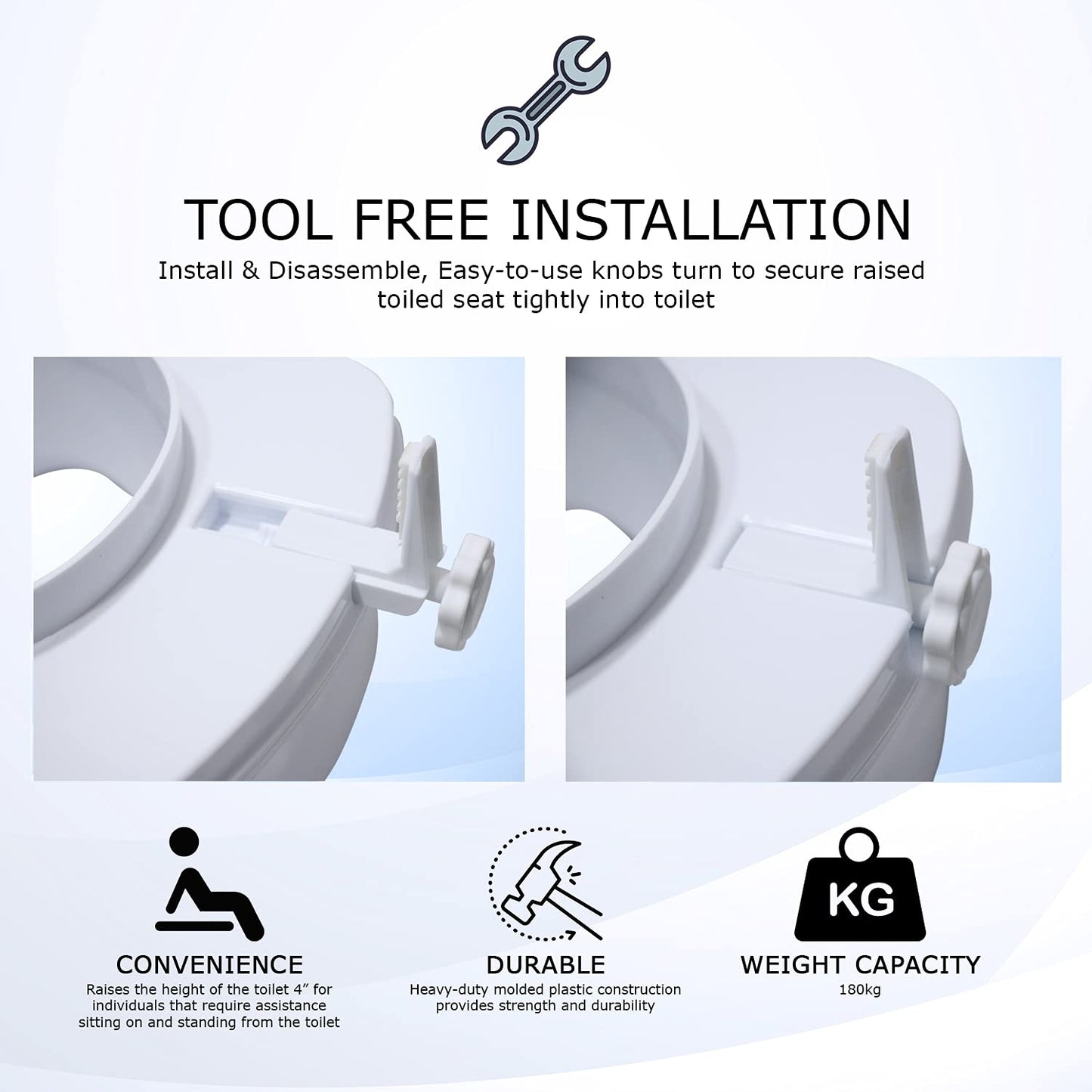 Commode Seat Raiser Elevator 6-Inches With Lid Toilet