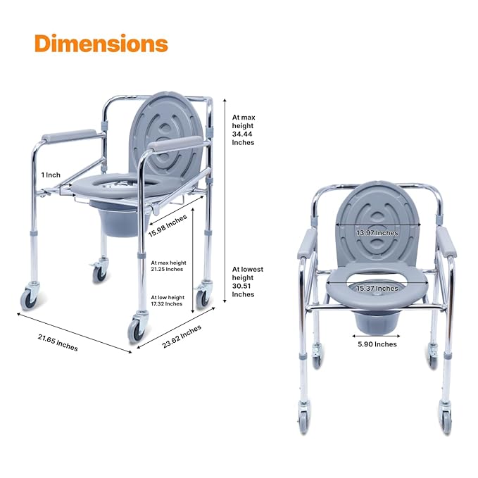 Commode Chair for Toilet Use with Castor Wheels