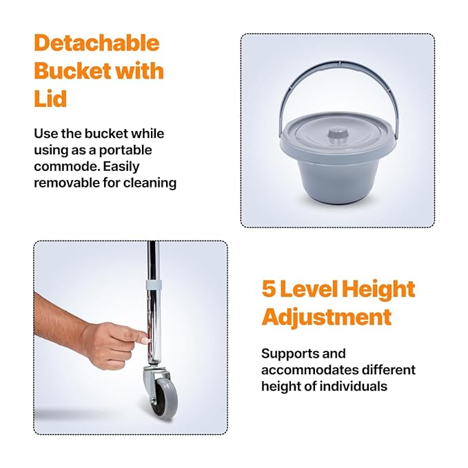 Commode Chair for Toilet Use with Castor Wheels