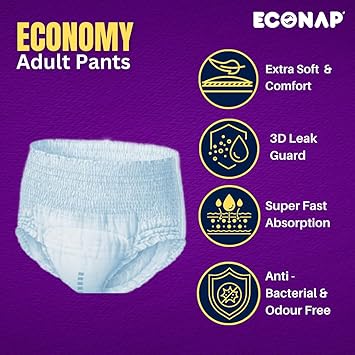 Econap Economy Adult Pull ups & Sticking | Pant style Diaper for Men & Women Size-L (10nos)