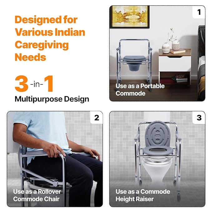 Commode Chair for Toilet Use with Castor Wheels