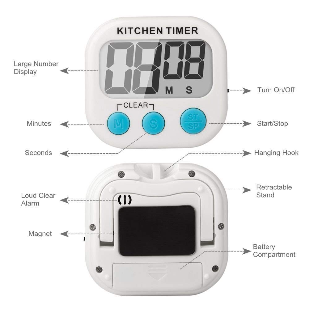 Digital Kitchen Timer & Stopwatch, Countdown Large Digits