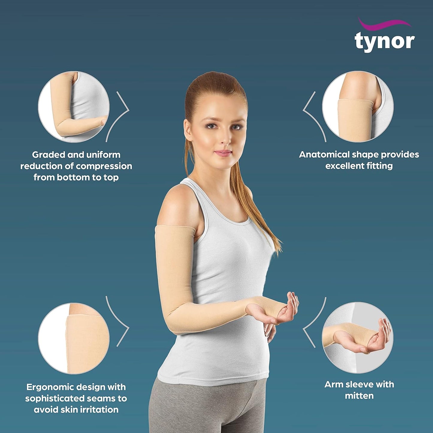 Tynor Compression Garment Arm Sleeve + Mitten (with thumb) I75