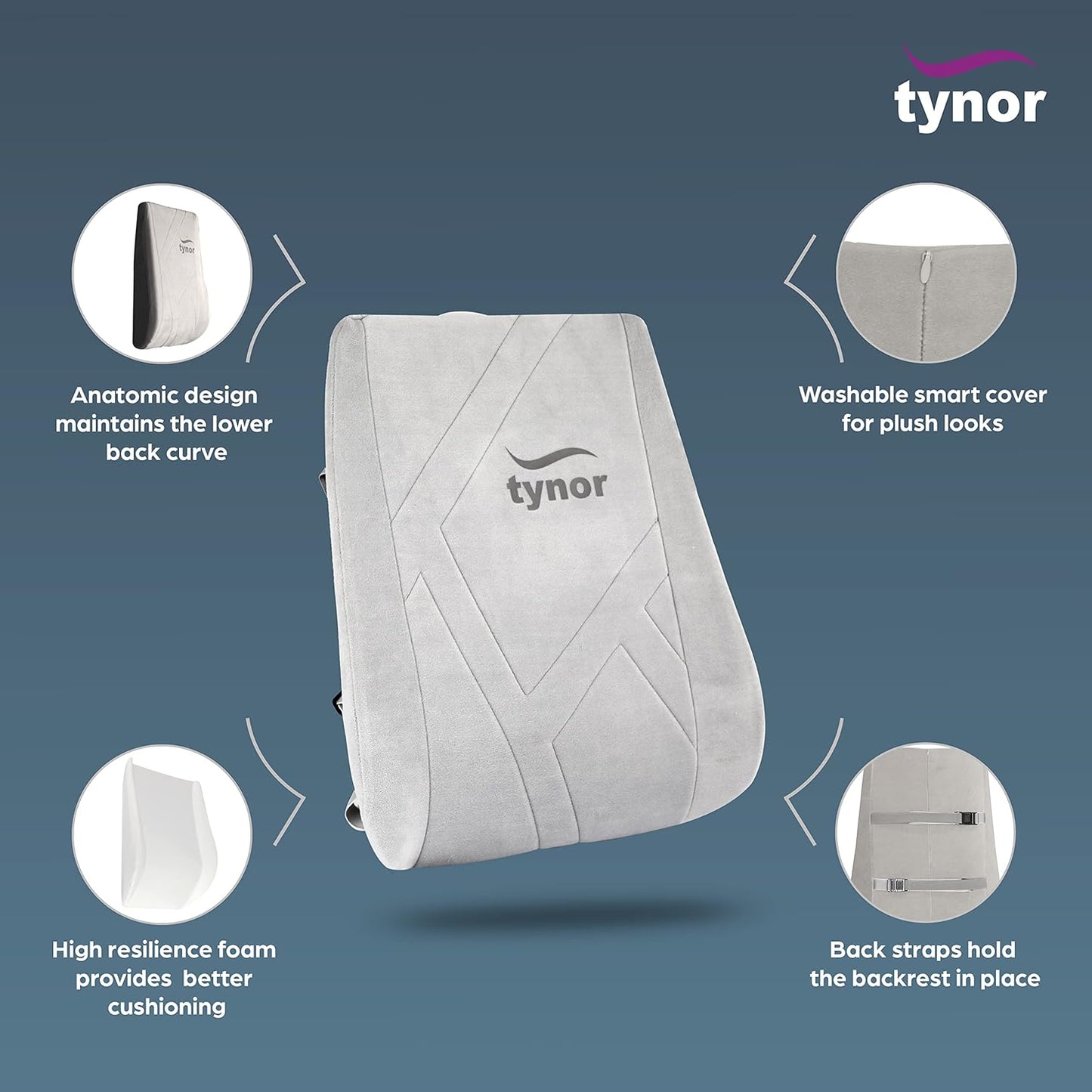 Tynor Back Rest Full, Grey, Universal Size I46