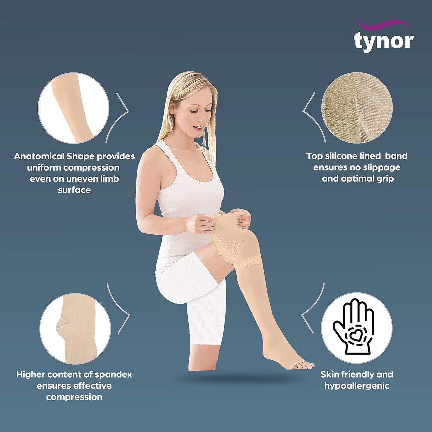 Tynor Medical Compression Stocking Knee High Class 2 (Pair) I67