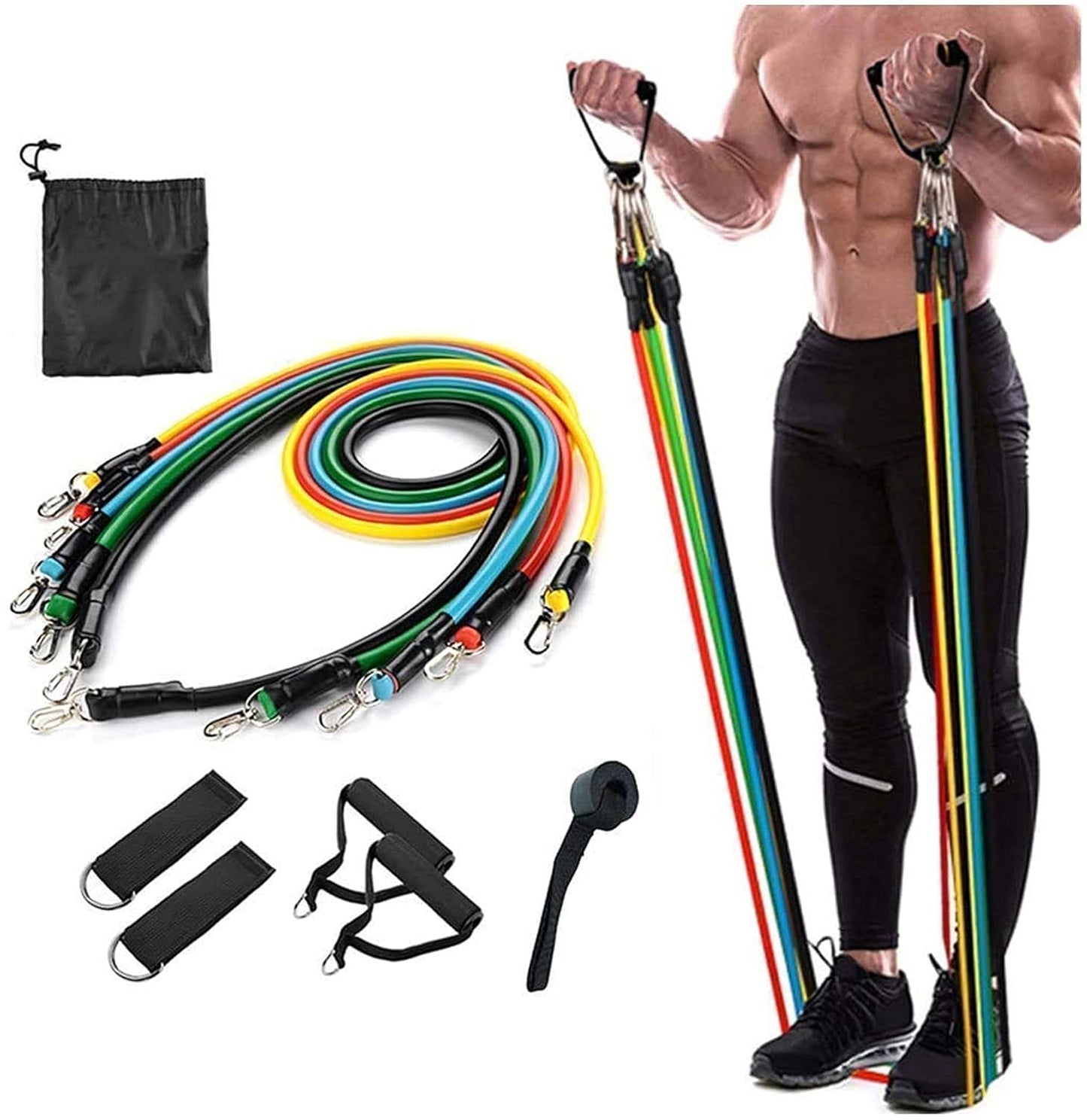 Power Resistance Band Set for Workout, Resistance Band for Exercise, Resistance Band for Pull ups, tricep, Legs, Rubber Tube with Door Anchor and Hook (Multicolor)
