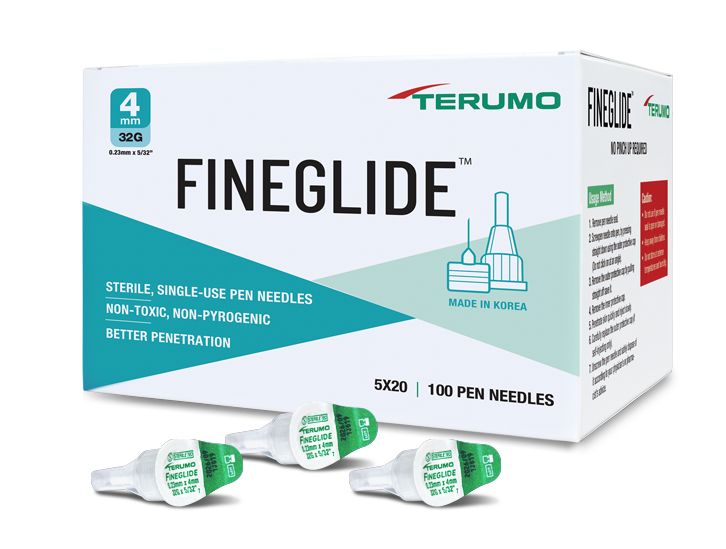 terumo fineglide pen needles 4mm and 32g,20 count pack off 05