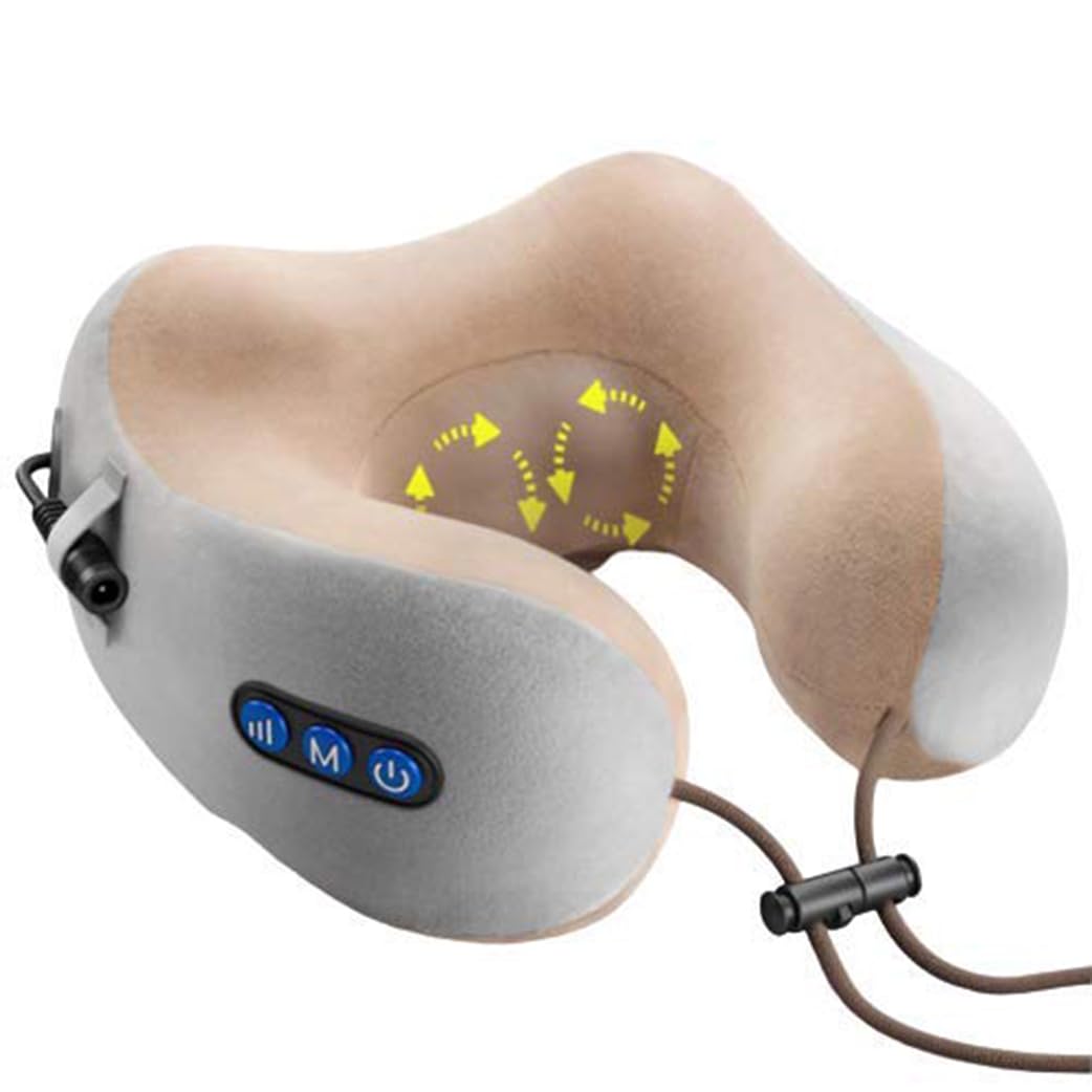 U-Shape Travel Pillow for Neck Massager | Shiatsu And Vibrating Pain Relief Memory Foam Kneading Velvet Massager Relaxer With 2 Kneading Mode
