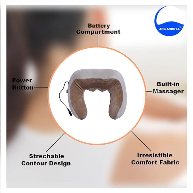 U-Shape Travel Pillow for Neck Massager | Shiatsu And Vibrating Pain Relief Memory Foam Kneading Velvet Massager Relaxer With 2 Kneading Mode
