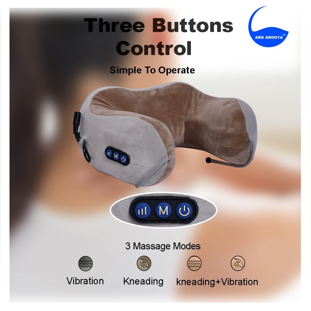 U-Shape Travel Pillow for Neck Massager | Shiatsu And Vibrating Pain Relief Memory Foam Kneading Velvet Massager Relaxer With 2 Kneading Mode