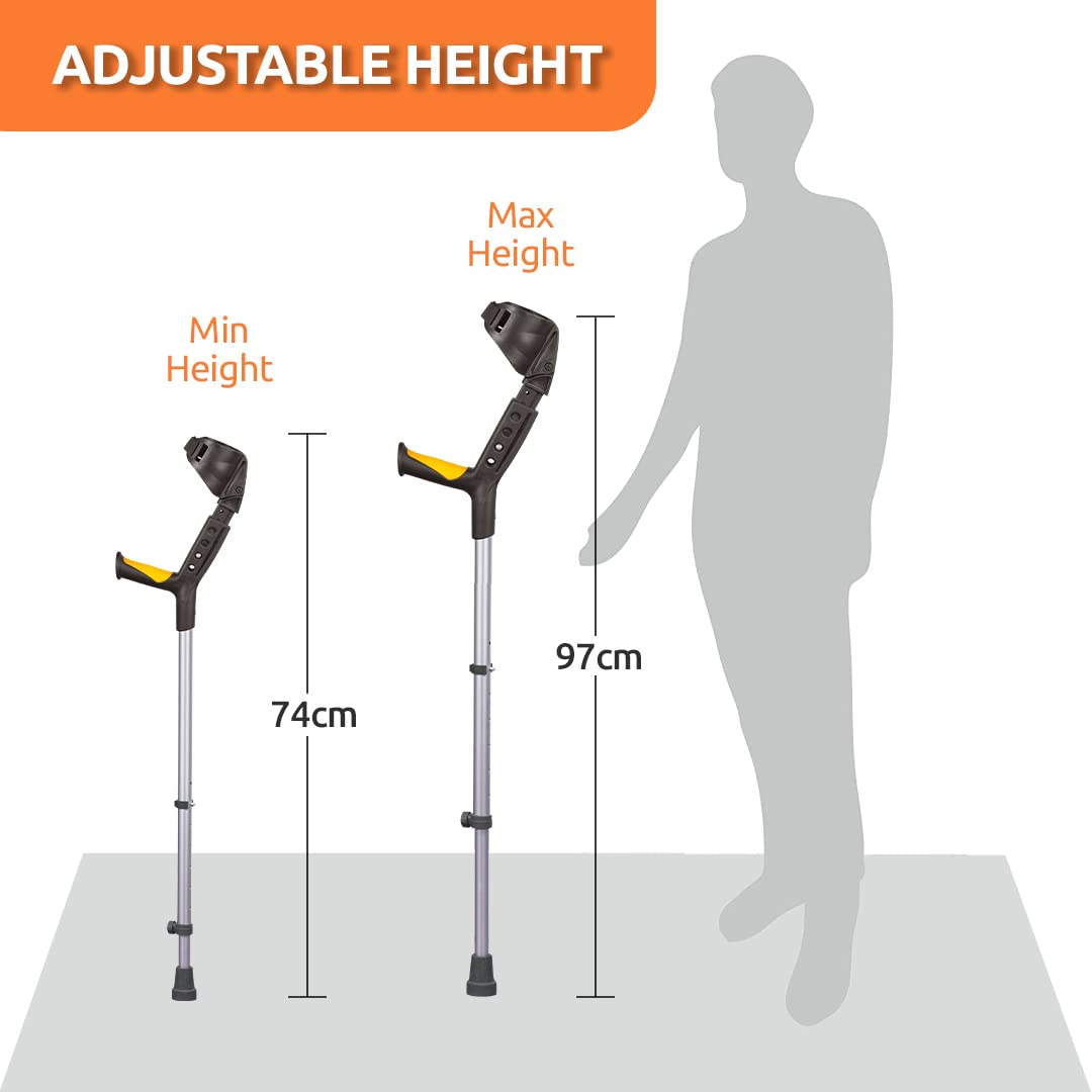 Vissco Astra Plus Crutch with Height Adjustable Elbow Support & Movable Arm Cuff, Light Weight- Single Piece