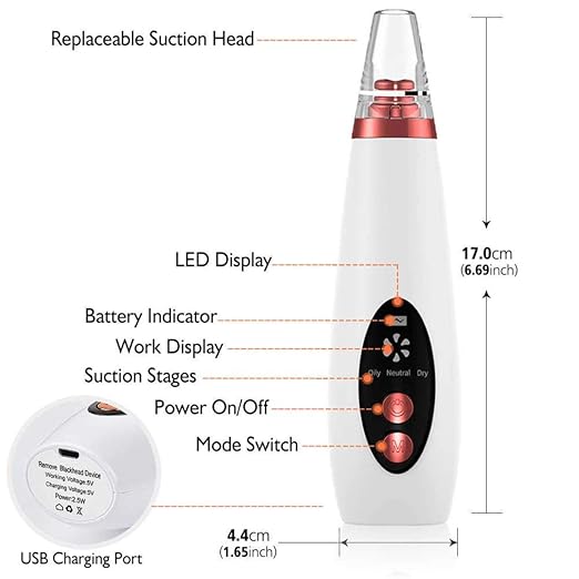 multi functional cleaning massager Blackhead Removal With Pimples & Pore Cleaner Upgraded Chargeable Vacuum Device/With 6 Changeable Functional Heads With 3 Levels Adjustable Mode