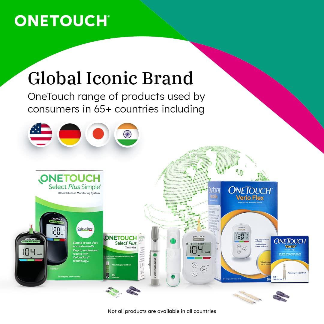 OneTouch Select Plus Simple glucometer machine +  FREE 10 Test Strips + 10 Sterile Lancets + 1 Lancing device