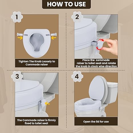 Commode Seat Raiser Elevator 4-Inches With Lid Toilet