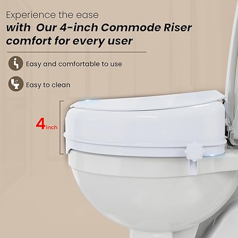 Commode Seat Raiser Elevator 4-Inches With Lid Toilet