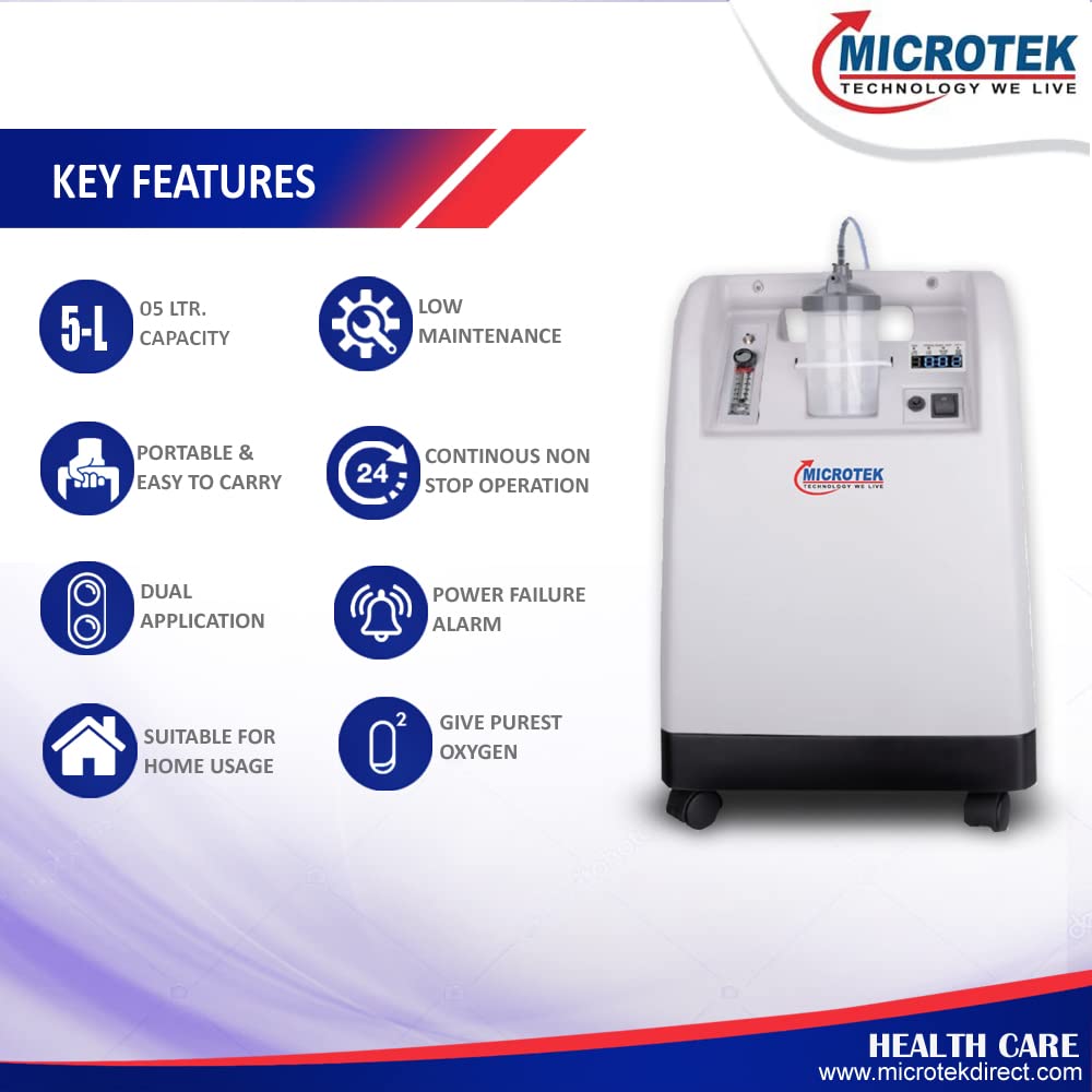 Microtek OXYFLOW 5L Oxygen Concentrator Up to 95% Oxygen Purification for Home Use (05Ltr)