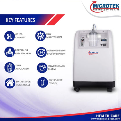 Microtek OXYFLOW 5L Oxygen Concentrator Up to 95% Oxygen Purification for Home Use (05Ltr)