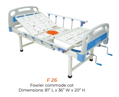 Fowler cot ABS panels, Alum railing and commode Furnix F26