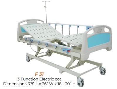 3 Function electric cot ABS panel, alum railing and wheel Furnix F31