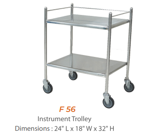 Instrument trolley 2 shelf SS Furnix F56