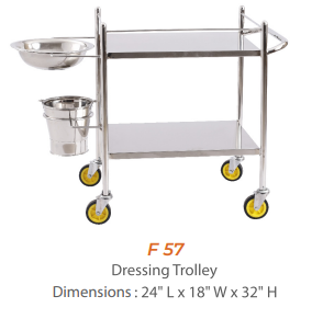 Dressing trolley 2 shelf SS shelf SS with basin & bucket Furnix F57