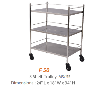 Instrument trolley 3 shelf SS Furnix F58